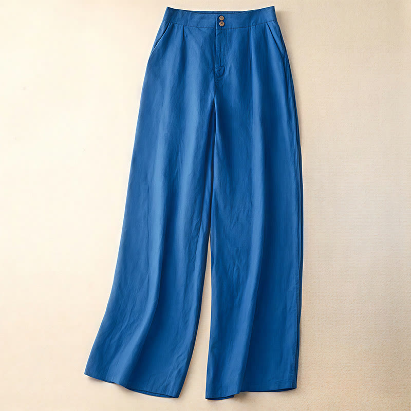 Buddha Stones Sommer-Lässige, schlichte Leinenhose für Damen mit weitem Bein und Reißverschlusstaschen - Königsblau - US8-10， UK/AU12-14，EU40-42 (2XL) - image 17