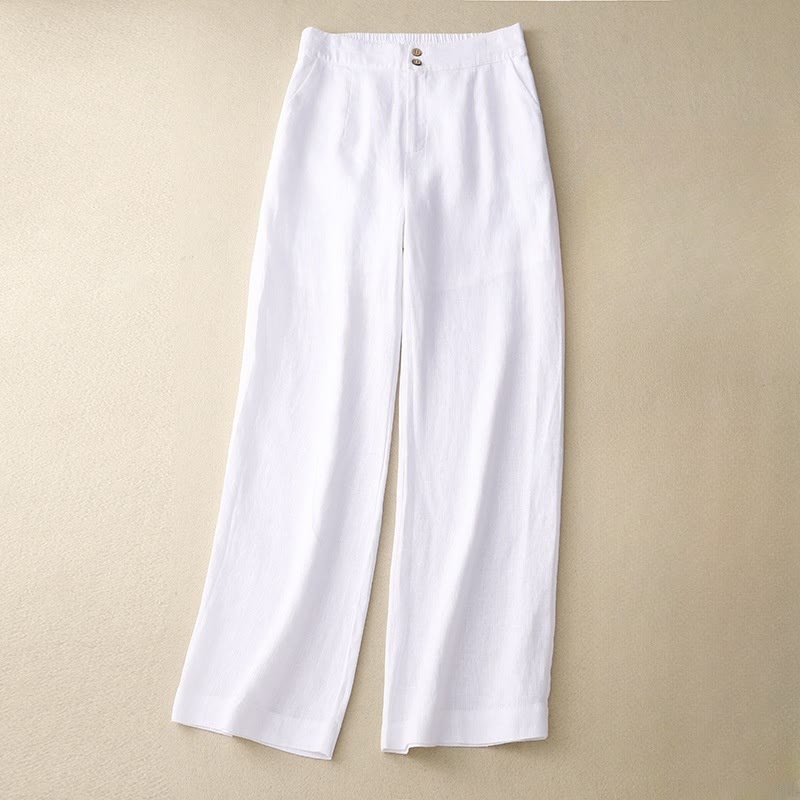Buddha Stones Sommer-Lässige, schlichte Leinenhose für Damen mit weitem Bein und Reißverschlusstaschen - Weiß - US8-10， UK/AU12-14，EU40-42 (2XL) - image 6