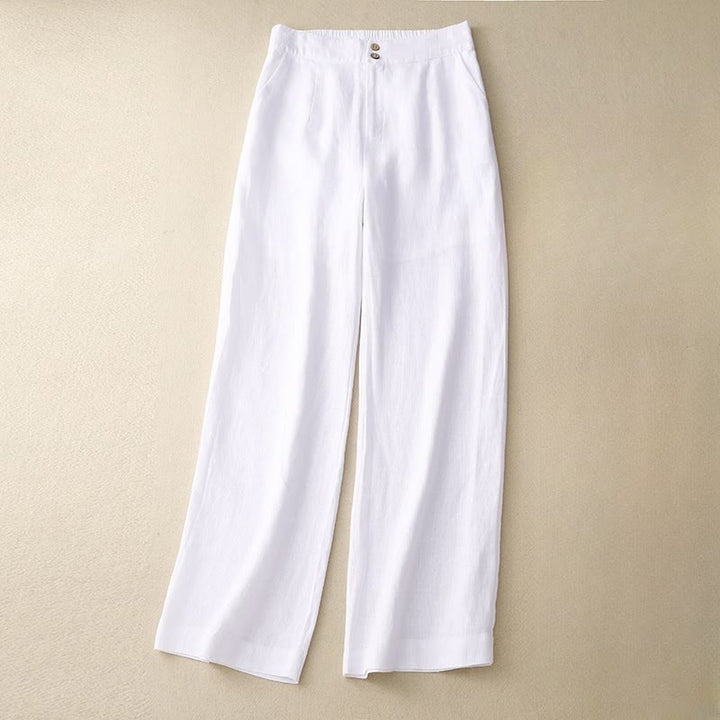 Buddha Stones Sommer-Lässige, schlichte Leinenhose für Damen mit weitem Bein und Reißverschlusstaschen - Weiß - US8-10， UK/AU12-14，EU40-42 (2XL) - image 6