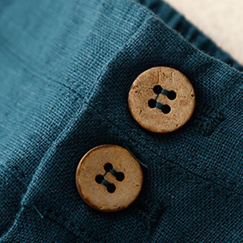 Buddha Stones Sommer-Lässige, schlichte Leinenhose für Damen mit weitem Bein und Reißverschlusstaschen - image 3