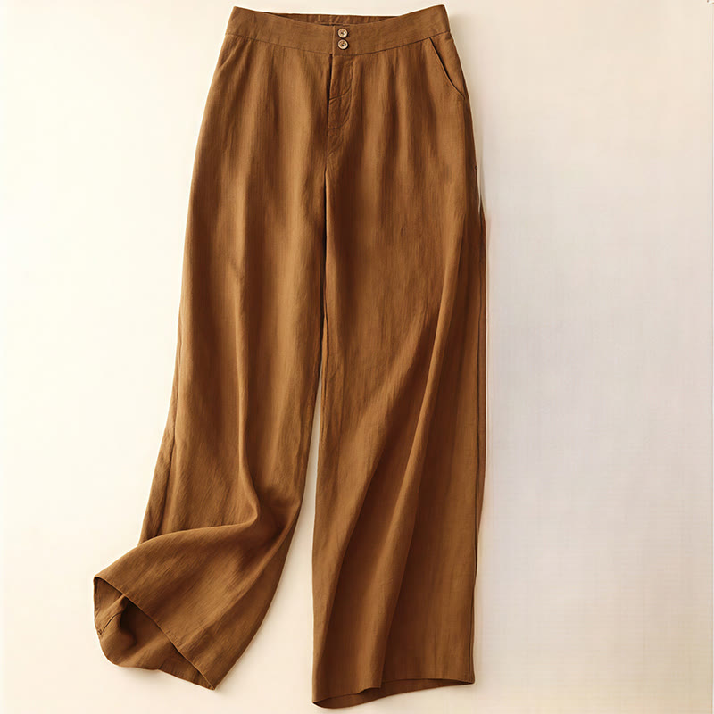 Buddha Stones Sommer-Lässige, schlichte Leinenhose für Damen mit weitem Bein und Reißverschlusstaschen - Schokolade - US8-10， UK/AU12-14，EU40-42 (2XL) - image 32