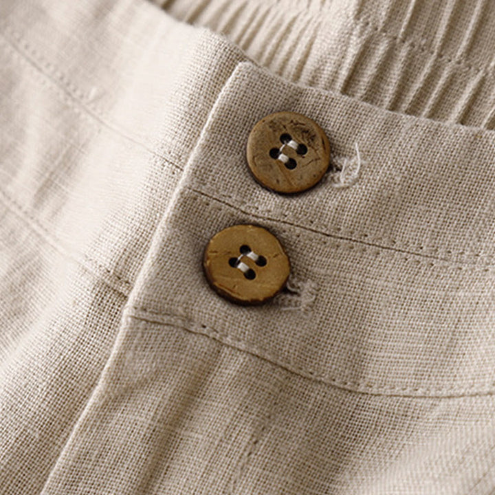 Buddha Stones Sommer-Lässige, schlichte Leinenhose für Damen mit weitem Bein und Reißverschlusstaschen - image 46