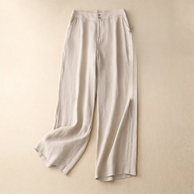 Buddha Stones Sommer-Lässige, schlichte Leinenhose für Damen mit weitem Bein und Reißverschlusstaschen - Beige - US8-10， UK/AU12-14，EU40-42 (2XL) - image 43