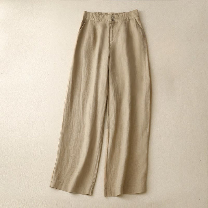 Buddha Stones Sommer-Lässige, schlichte Leinenhose für Damen mit weitem Bein und Reißverschlusstaschen - image 38