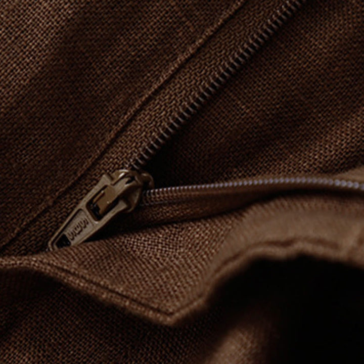 Buddha Stones Sommer-Lässige, schlichte Leinenhose für Damen mit weitem Bein und Reißverschlusstaschen - image 64