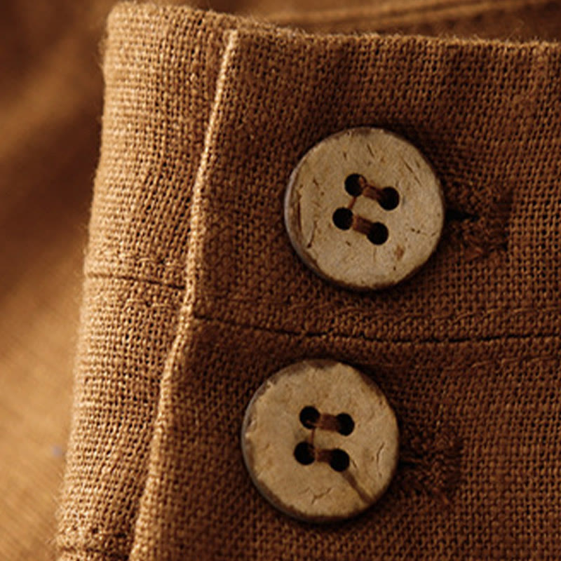 Buddha Stones Sommer-Lässige, schlichte Leinenhose für Damen mit weitem Bein und Reißverschlusstaschen - image 34