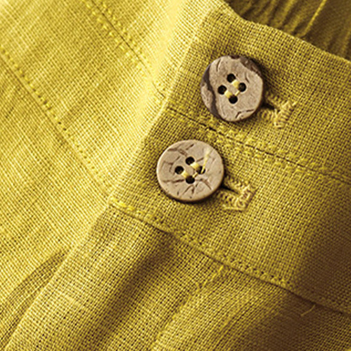 Buddha Stones Sommer-Lässige, schlichte Leinenhose für Damen mit weitem Bein und Reißverschlusstaschen - image 52