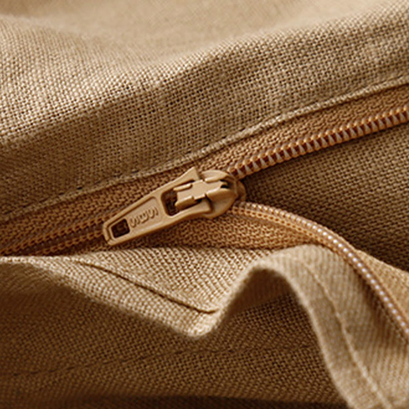 Buddha Stones Sommer-Lässige, schlichte Leinenhose für Damen mit weitem Bein und Reißverschlusstaschen - image 41