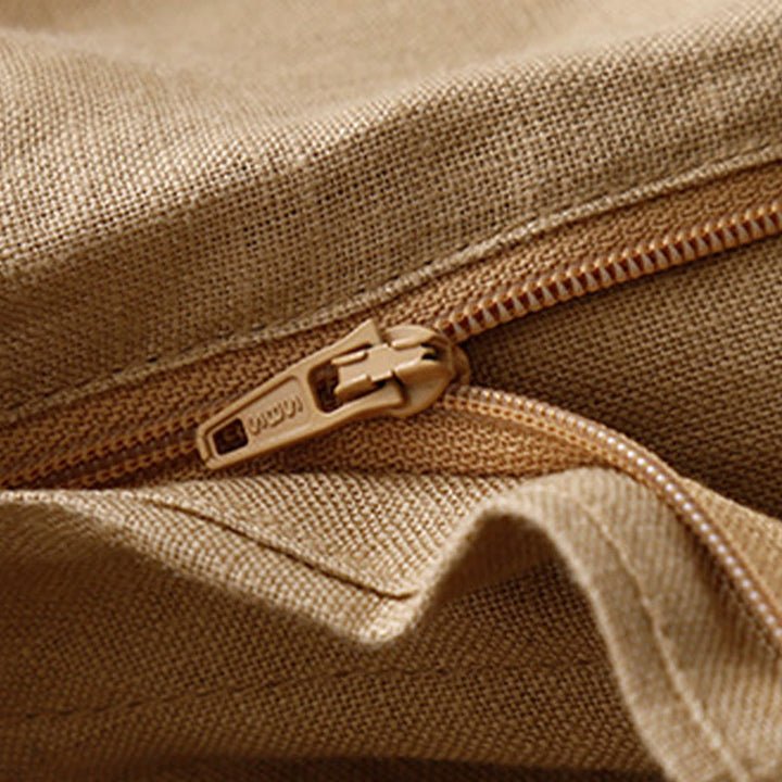 Buddha Stones Sommer-Lässige, schlichte Leinenhose für Damen mit weitem Bein und Reißverschlusstaschen - image 41