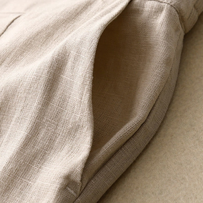 Buddha Stones Sommer-Lässige, schlichte Leinenhose für Damen mit weitem Bein und Reißverschlusstaschen - image 47