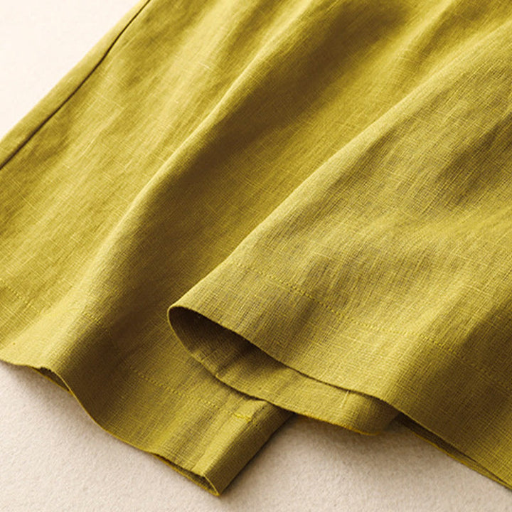 Buddha Stones Sommer-Lässige, schlichte Leinenhose für Damen mit weitem Bein und Reißverschlusstaschen - image 54