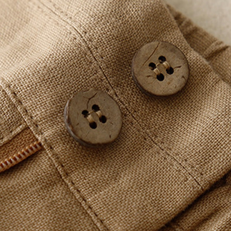 Buddha Stones Sommer-Lässige, schlichte Leinenhose für Damen mit weitem Bein und Reißverschlusstaschen - image 40