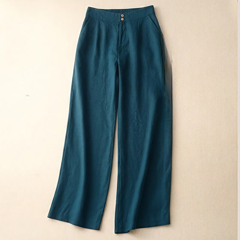 Buddha Stones Sommer-Lässige, schlichte Leinenhose für Damen mit weitem Bein und Reißverschlusstaschen - Blaugrün - US8-10， UK/AU12-14，EU40-42 (2XL) - image 1