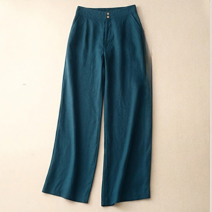 Buddha Stones Sommer-Lässige, schlichte Leinenhose für Damen mit weitem Bein und Reißverschlusstaschen - Blaugrün - US8-10， UK/AU12-14，EU40-42 (2XL) - image 1