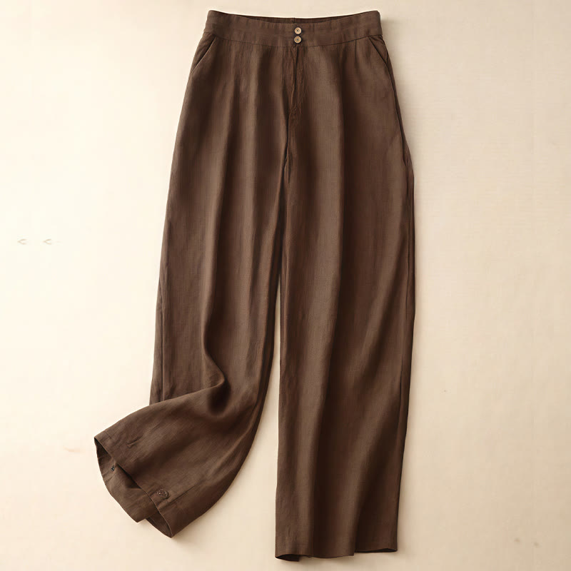 Buddha Stones Sommer-Lässige, schlichte Leinenhose für Damen mit weitem Bein und Reißverschlusstaschen - Sattelbraun - US8-10， UK/AU12-14，EU40-42 (2XL) - image 62