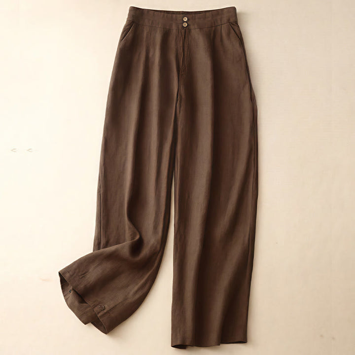 Buddha Stones Sommer-Lässige, schlichte Leinenhose für Damen mit weitem Bein und Reißverschlusstaschen - Sattelbraun - US8-10， UK/AU12-14，EU40-42 (2XL) - image 62