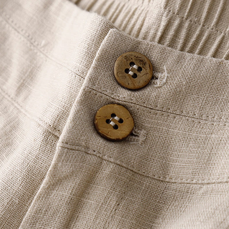 Buddha Stones Sommer-Lässige, schlichte Leinenhose für Damen mit weitem Bein und Reißverschlusstaschen - image 45