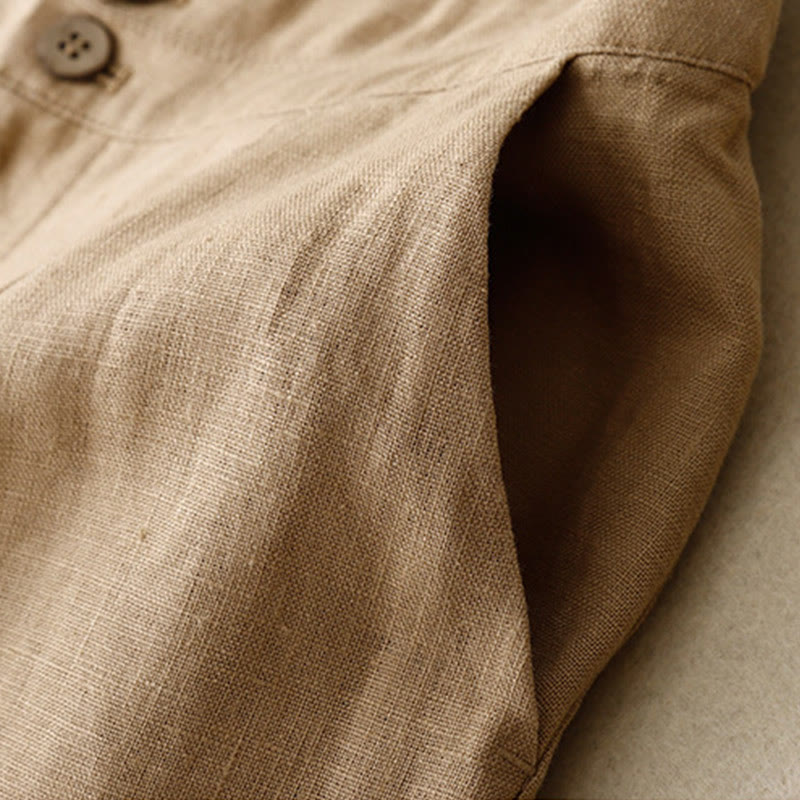 Buddha Stones Sommer-Lässige, schlichte Leinenhose für Damen mit weitem Bein und Reißverschlusstaschen - image 40