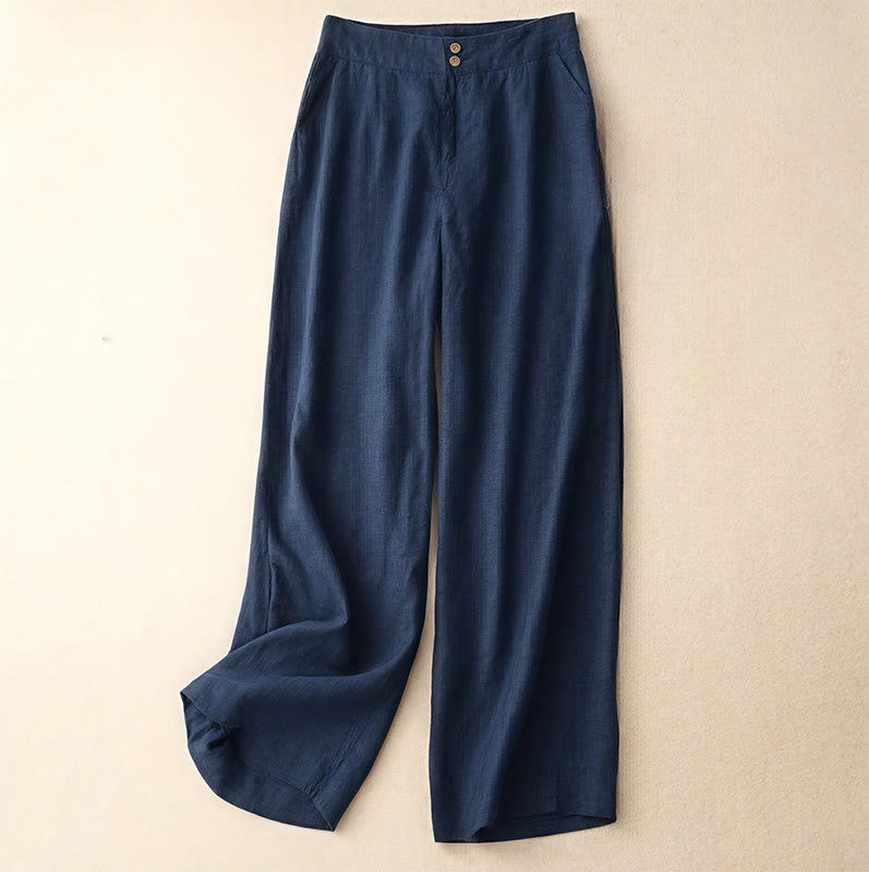 Buddha Stones Sommer-Lässige, schlichte Leinenhose für Damen mit weitem Bein und Reißverschlusstaschen - Marine - US8-10， UK/AU12-14，EU40-42 (2XL) - image 56