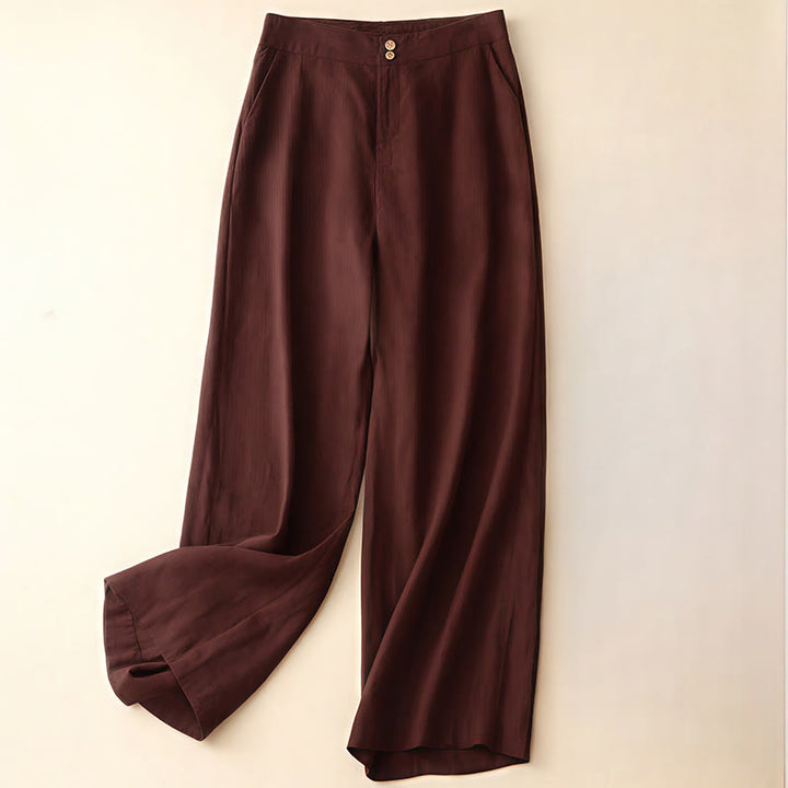 Buddha Stones Sommer-Lässige, schlichte Leinenhose für Damen mit weitem Bein und Reißverschlusstaschen - Braun - US8-10， UK/AU12-14，EU40-42 (2XL) - image 27
