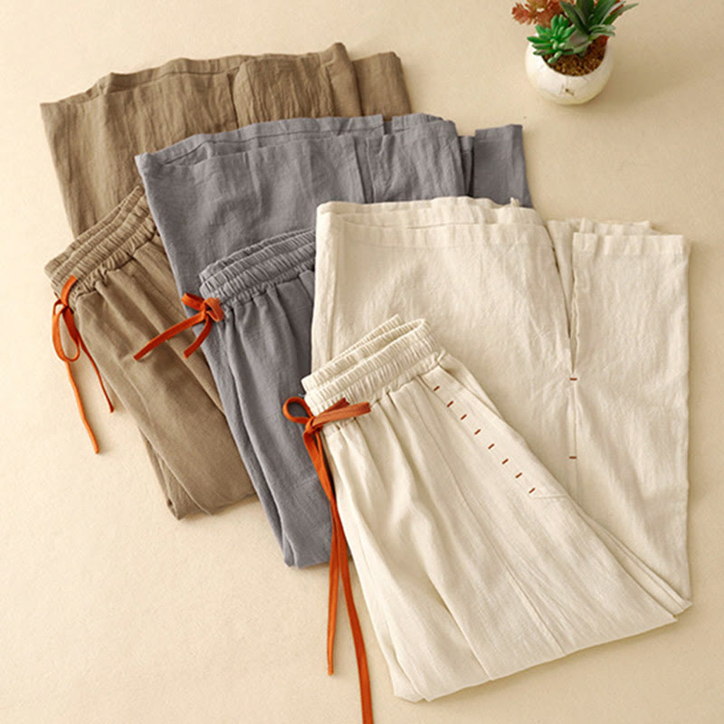 Buddha Stones Lässige, schlichte Damenhose mit Kordelzug, Schlitz und Taschen - image 21