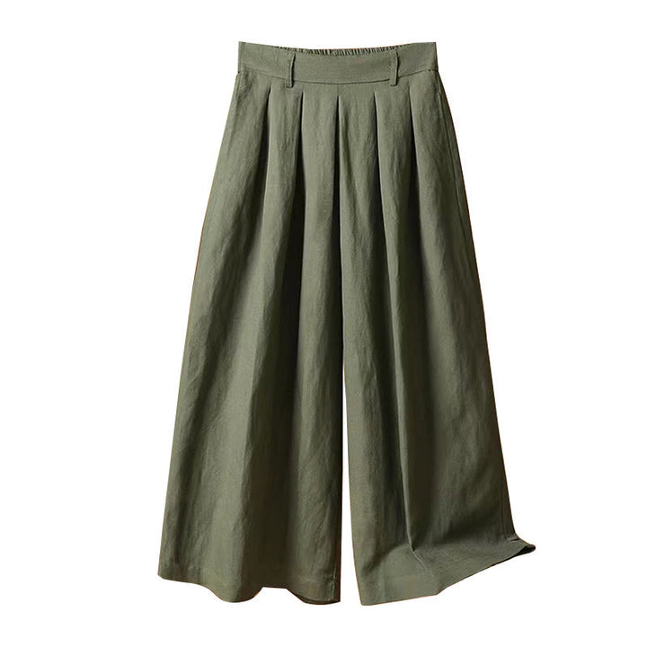 Buddha Stones Sommer Casual Pure Color 7-8 Länge Baumwolle Leinen Damen Weite Beinhose - image 8