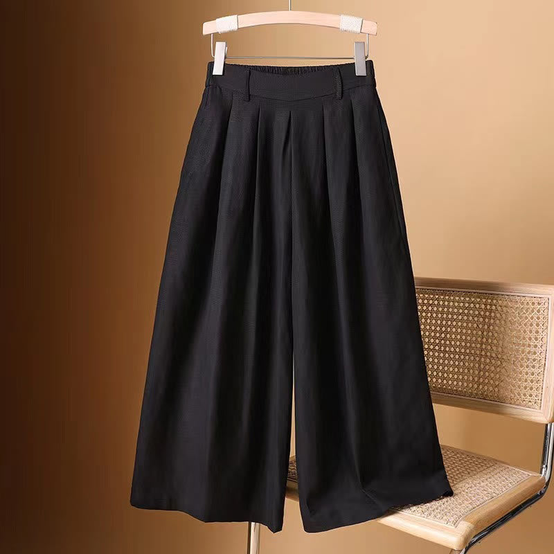 Buddha Stones Sommer Casual Pure Color 7-8 Länge Baumwolle Leinen Damen Weite Beinhose - Schwarz - US8-10， UK/AU12-14，EU40-42 (2XL) - image 18