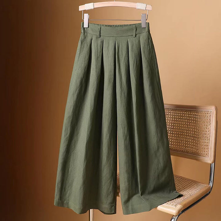 Buddha Stones Sommer Casual Pure Color 7-8 Länge Baumwolle Leinen Damen Weite Beinhose - SeaGreen - US12, UK/AU16, EU44 (3XL) - image 0