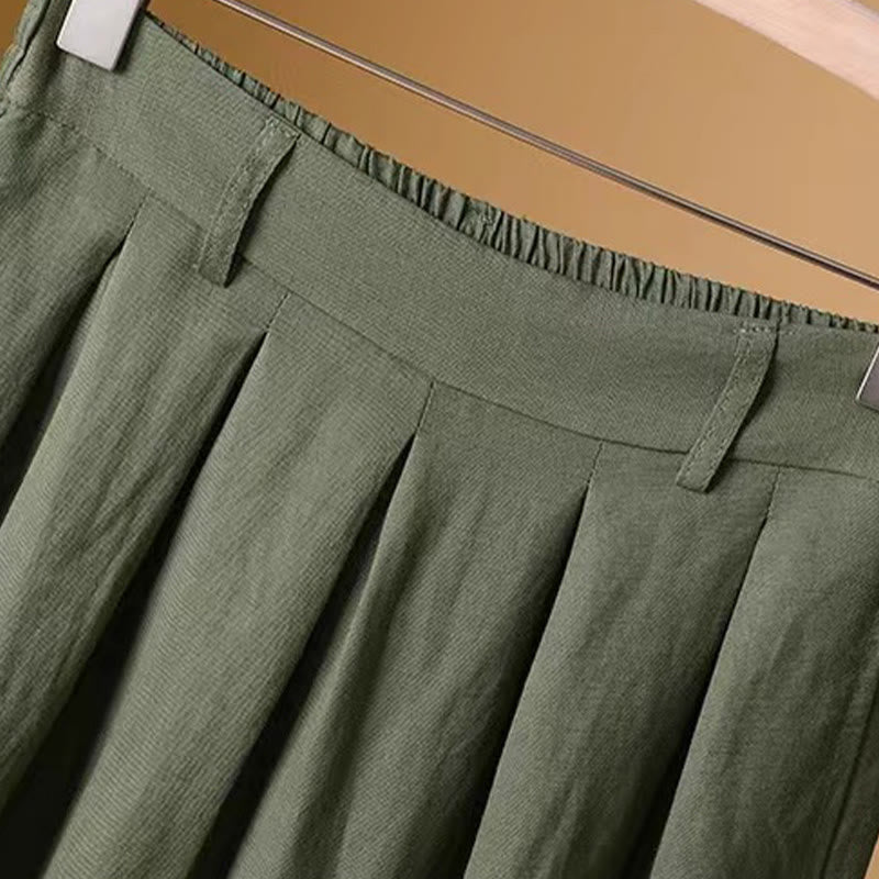 Buddha Stones Sommer Casual Pure Color 7-8 Länge Baumwolle Leinen Damen Weite Beinhose - image 1