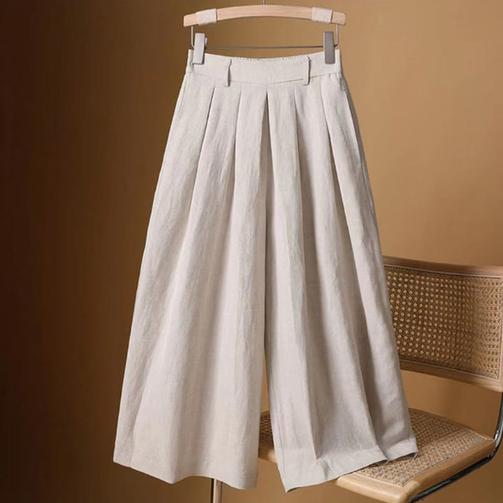Buddha Stones Sommer Casual Pure Color 7-8 Länge Baumwolle Leinen Damen Weite Beinhose - Beige - US8-10， UK/AU12-14，EU40-42 (2XL) - image 22