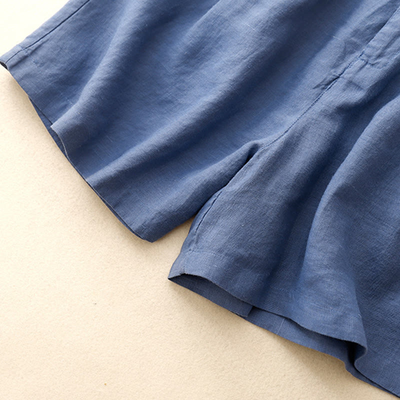 Buddha Stones Sommer Casual Stickerei Blume Plissee Reißverschluss Knopf Baumwolle Leinen Damen Shorts mit Taschen - image 1