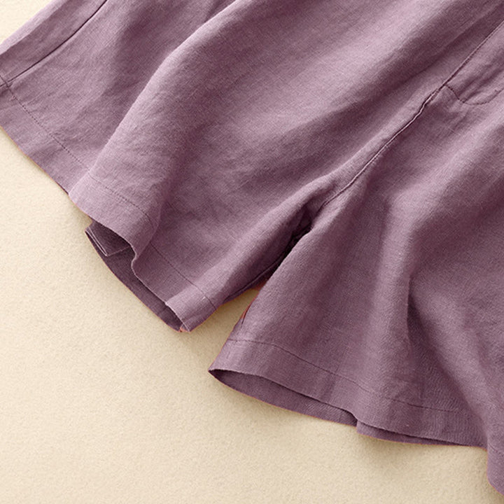 Buddha Stones Sommer Casual Stickerei Blume Plissee Reißverschluss Knopf Baumwolle Leinen Damen Shorts mit Taschen - image 9