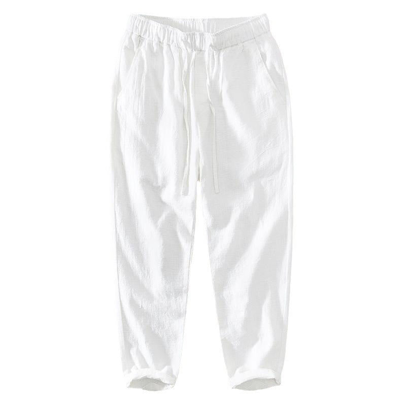 Buddha Stones Sommer Casual Kordelzug Ramie Leinen Herrenhose mit Taschen