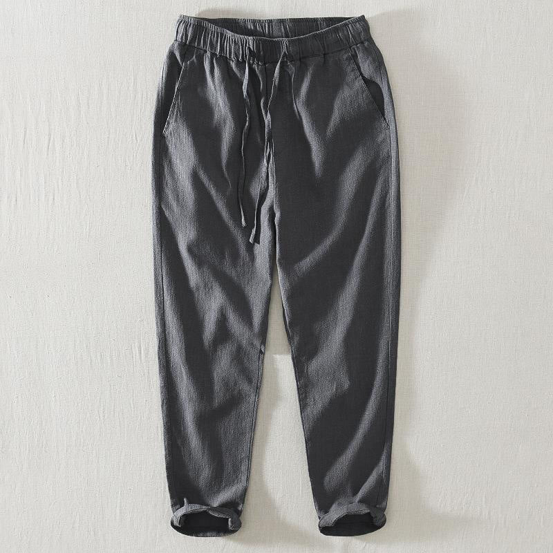 Buddha Stones Sommer Casual Kordelzug Ramie Leinen Herrenhose mit Taschen - Schiefergrau - US/ UK/AU44, EU54 (4XL) - image 0