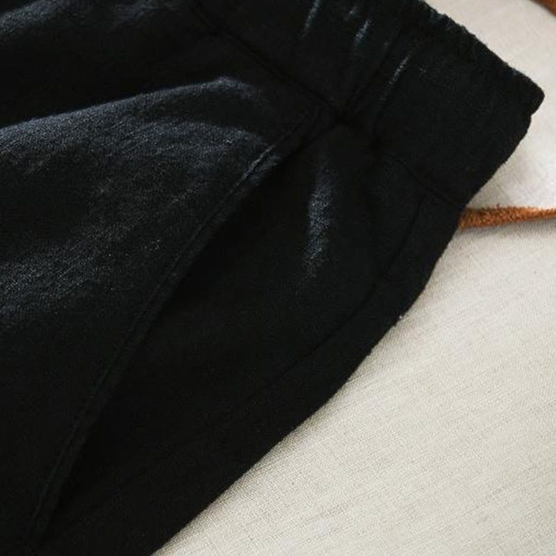 Buddha Stones Sommer Casual Kordelzug Ramie Leinen Herrenhose mit Taschen