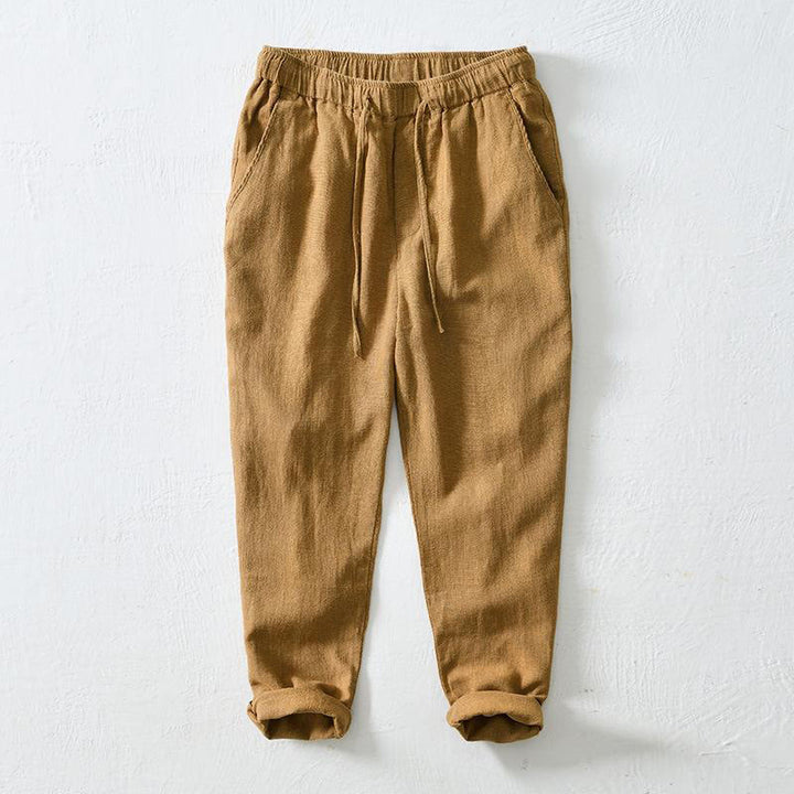 Buddha Stones Sommer Casual Kordelzug Ramie Leinen Herrenhose mit Taschen
