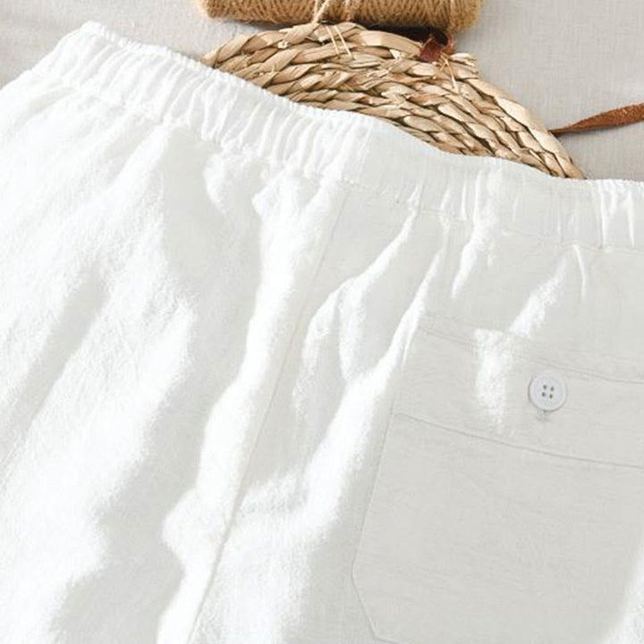 Buddha Stones Sommer Casual Kordelzug Ramie Leinen Herrenhose mit Taschen