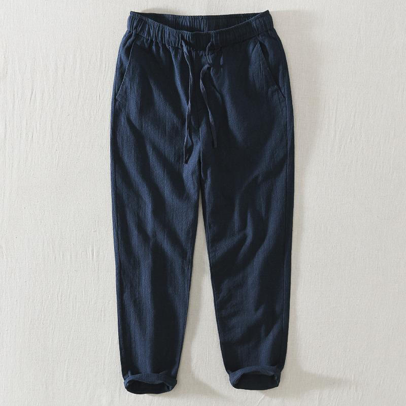 Buddha Stones Sommer Casual Kordelzug Ramie Leinen Herrenhose mit Taschen