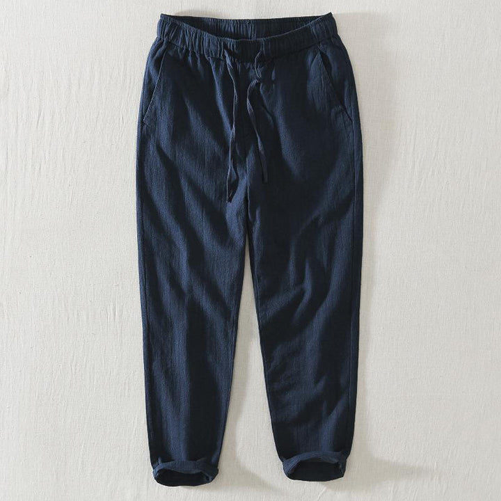 Buddha Stones Sommer Casual Kordelzug Ramie Leinen Herrenhose mit Taschen