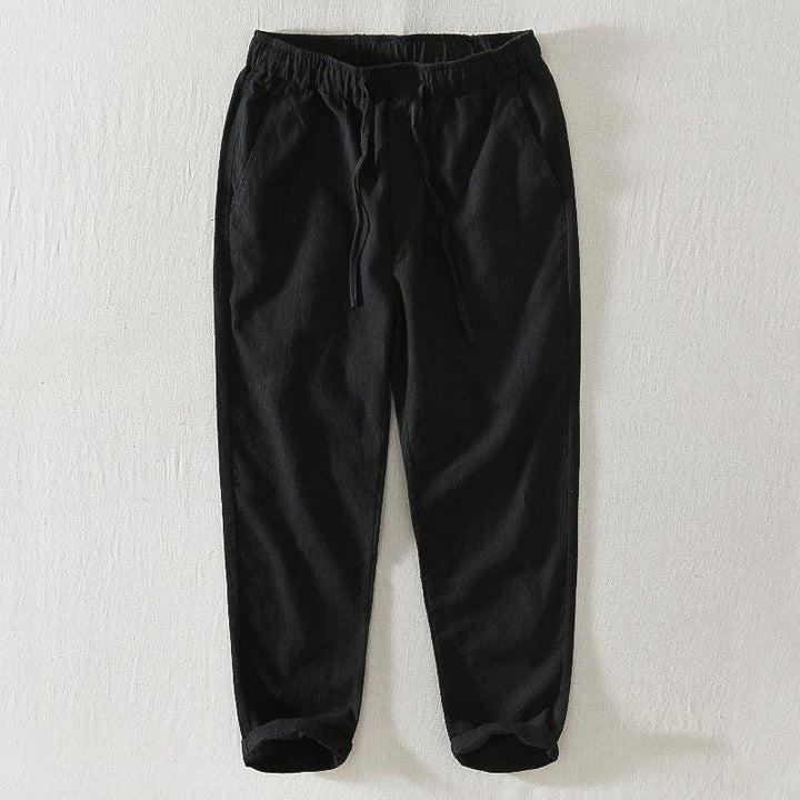 Buddha Stones Sommer Casual Kordelzug Ramie Leinen Herrenhose mit Taschen - Schwarz - US/ UK/AU44, EU54 (4XL) - image 10