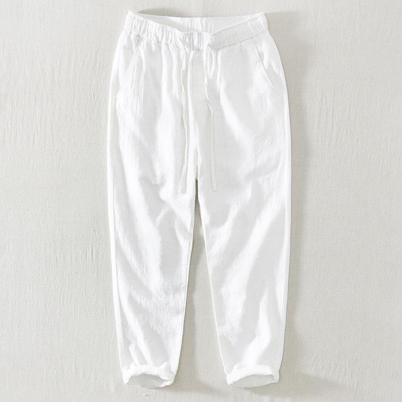 Buddha Stones Sommer Casual Kordelzug Ramie Leinen Herrenhose mit Taschen - Weiß - US/ UK/AU44, EU54 (4XL) - image 3
