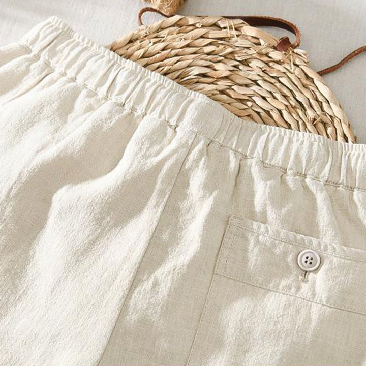Buddha Stones Sommer Casual Kordelzug Ramie Leinen Herrenhose mit Taschen
