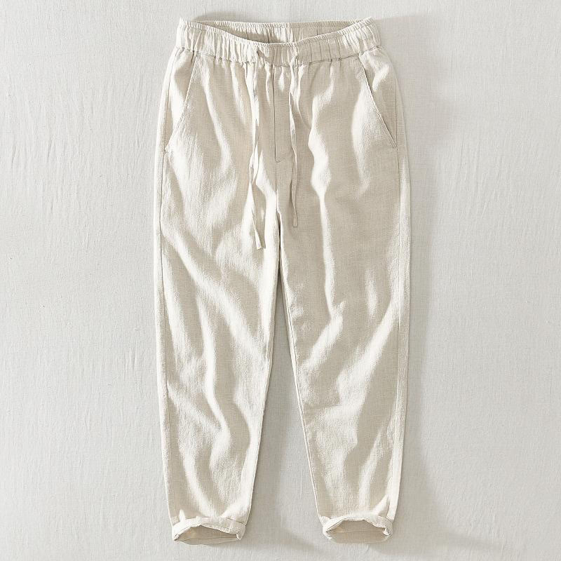 Buddha Stones Sommer Casual Kordelzug Ramie Leinen Herrenhose mit Taschen