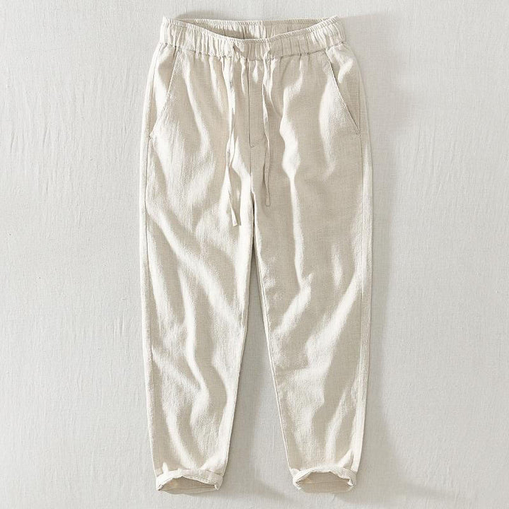 Buddha Stones Sommer Casual Kordelzug Ramie Leinen Herrenhose mit Taschen