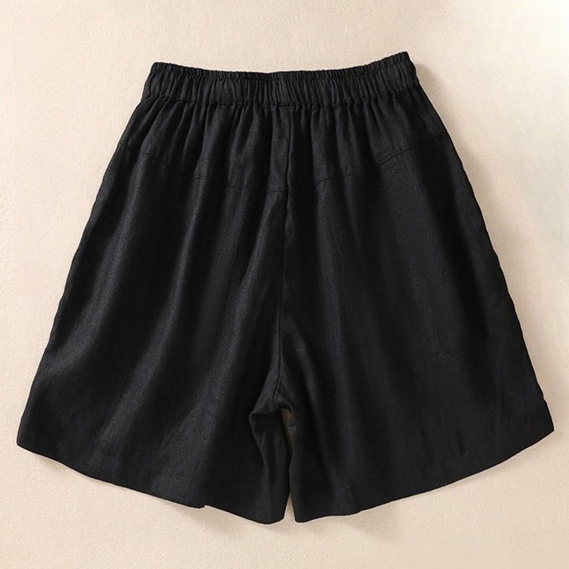 Buddha Stones Lässige Damen-Shorts aus Baumwolle und Leinen mit Blumenstickereimuster, Kordelzug und Taschen - image 5