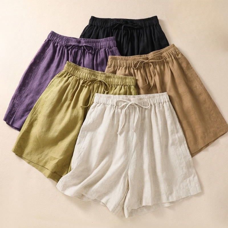 Buddha Stones Lässige Damen-Shorts aus Baumwolle und Leinen mit Blumenstickereimuster, Kordelzug und Taschen - image 21