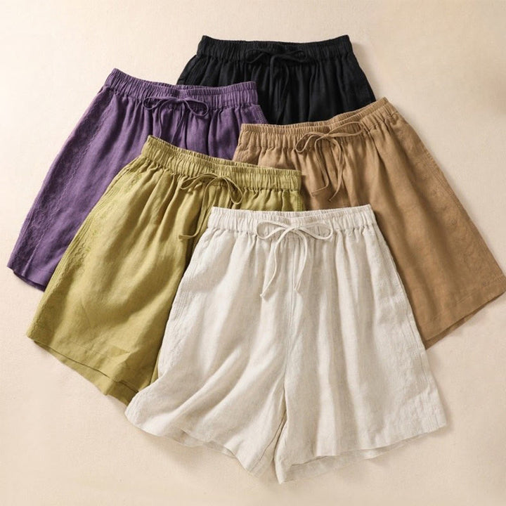 Buddha Stones Lässige Damen-Shorts aus Baumwolle und Leinen mit Blumenstickereimuster, Kordelzug und Taschen - image 21
