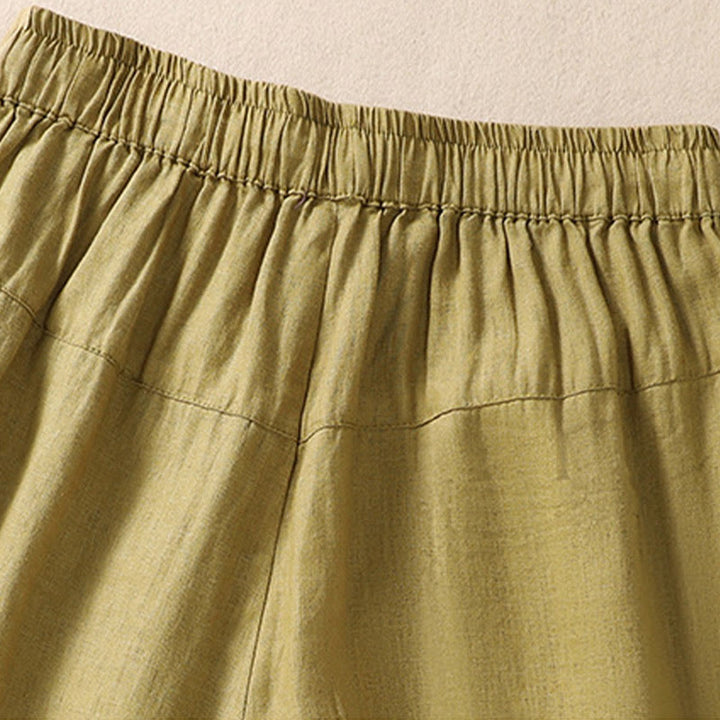 Buddha Stones Lässige Damen-Shorts aus Baumwolle und Leinen mit Blumenstickereimuster, Kordelzug und Taschen - image 18