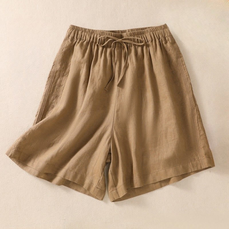 Buddha Stones Lässige Damen-Shorts aus Baumwolle und Leinen mit Blumenstickereimuster, Kordelzug und Taschen - Peru - US8-10， UK/AU12-14，EU40-42 (2XL) - image 7