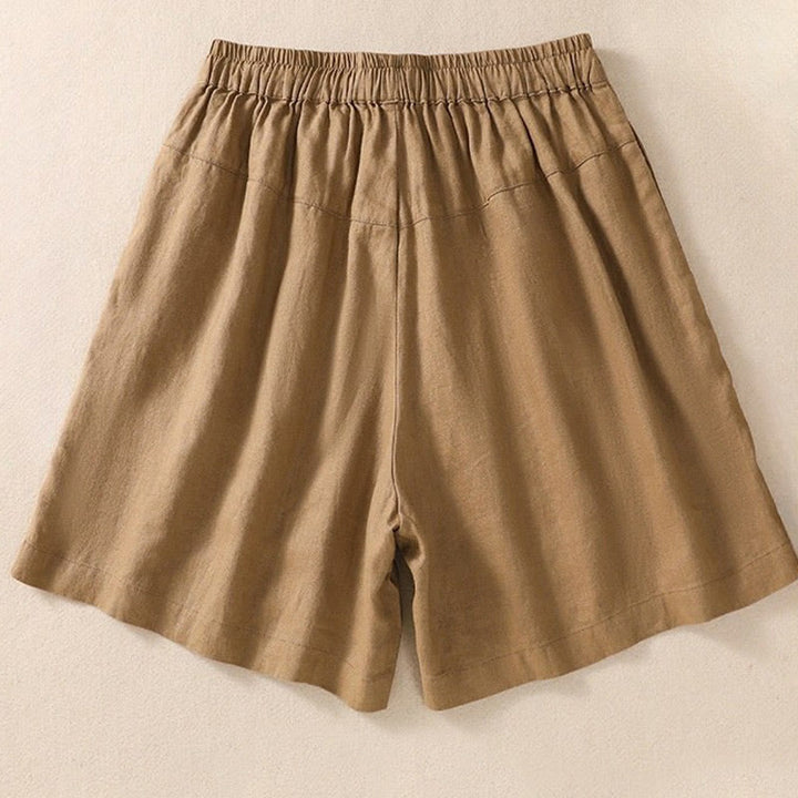 Buddha Stones Lässige Damen-Shorts aus Baumwolle und Leinen mit Blumenstickereimuster, Kordelzug und Taschen - image 8